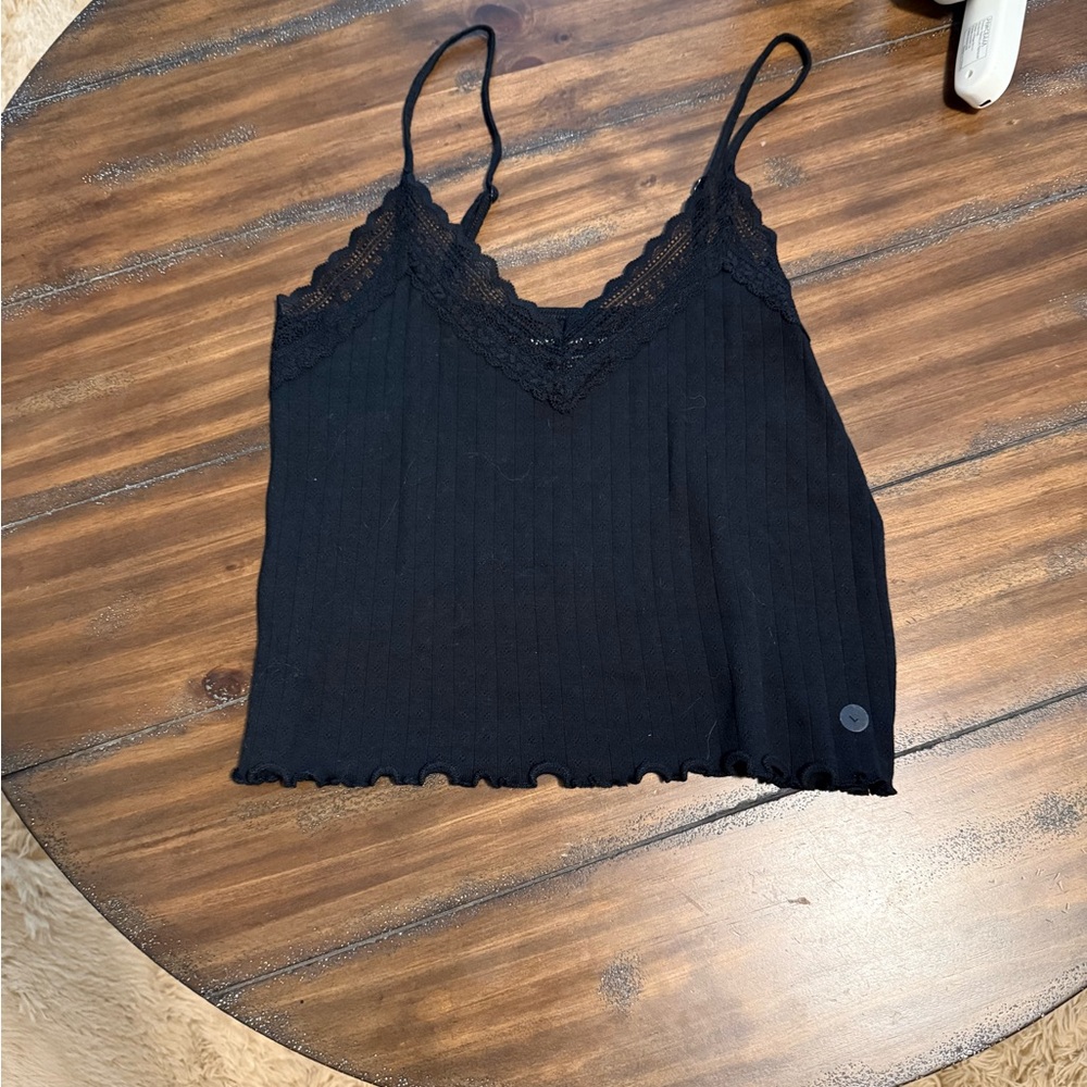 American Eagle Black Ribbed Crop Camisole